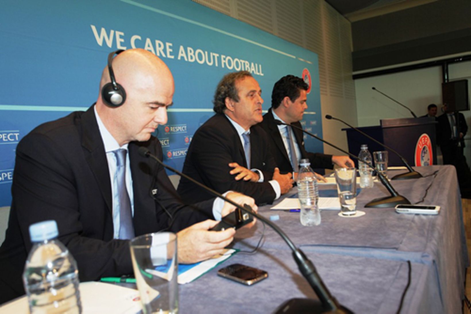 Gianni Infantino, framkvæmdastjóri UEFA, og Michel Platini, forseti UEFA, á …