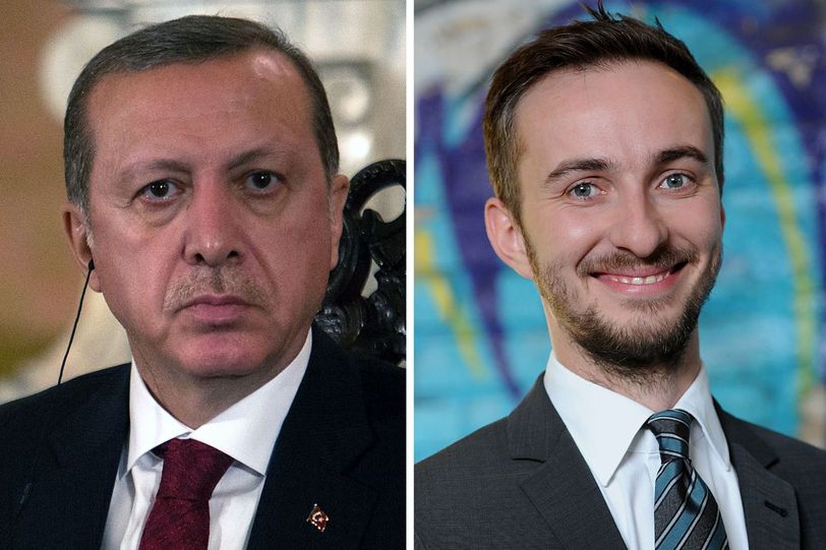 Recep Tayyip Erdogan, forseti Tyrklands, (t.v.) og grínistinn Jan Böhmermann …