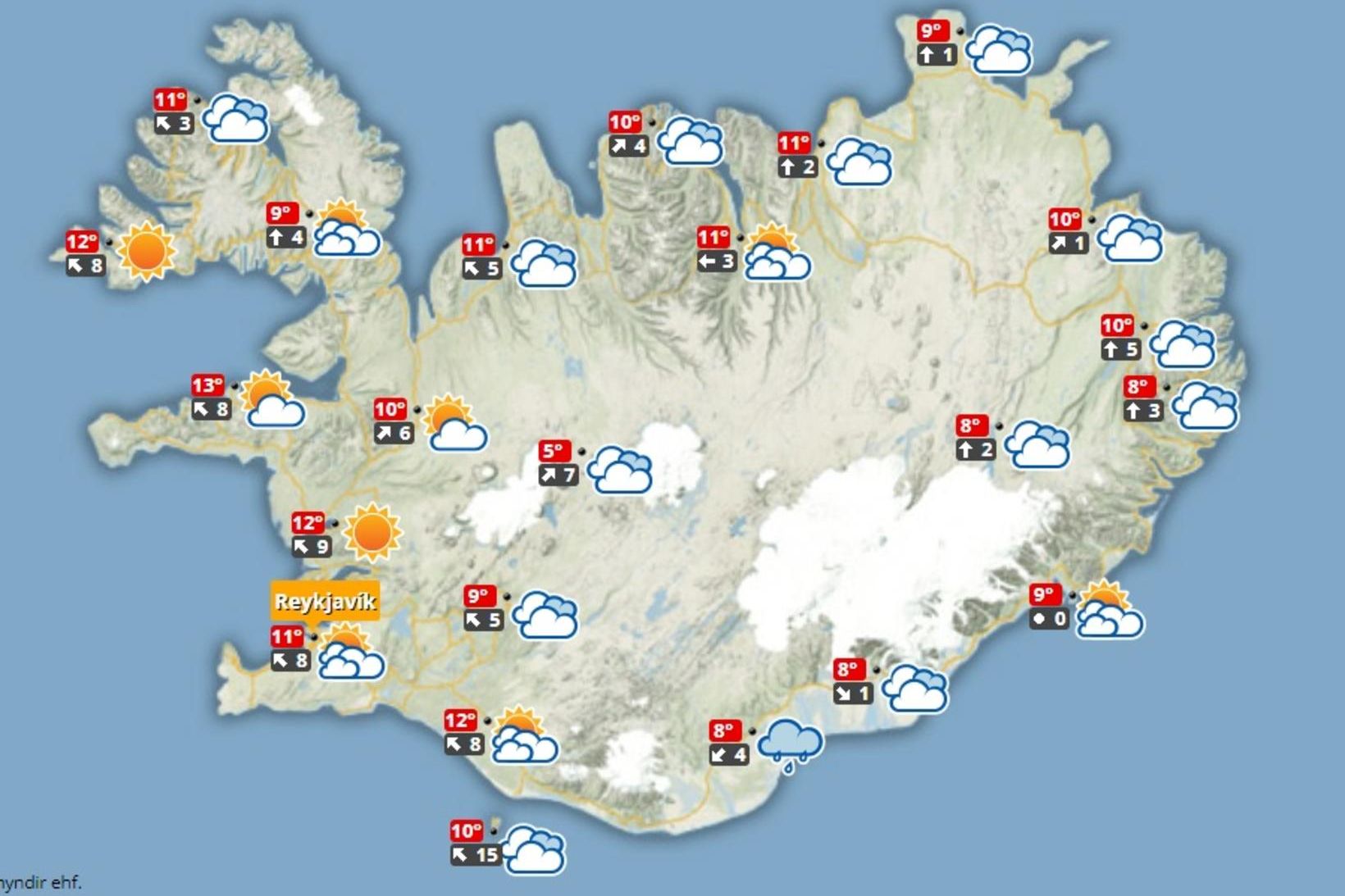 Hiti verður á bilinu 7 til 14 stig í dag.