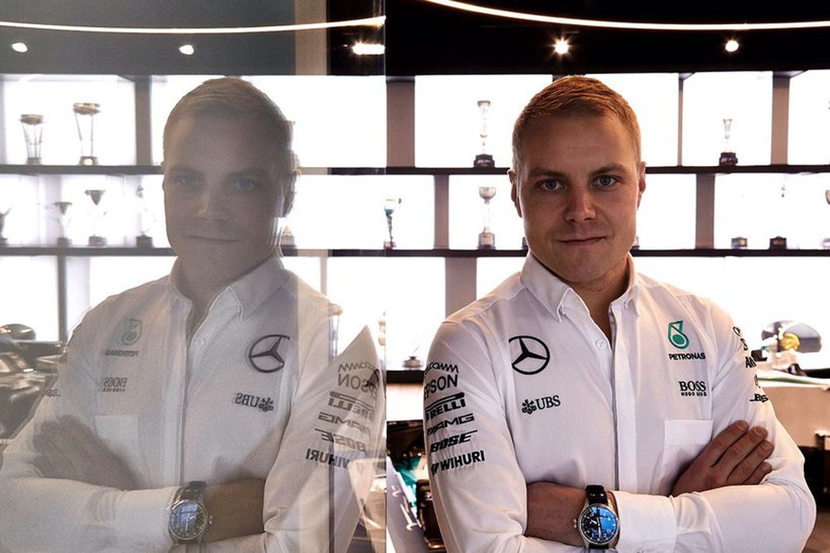 Valtteri Bottas í höfuðstöðvum Mercedesliðsins í dag.