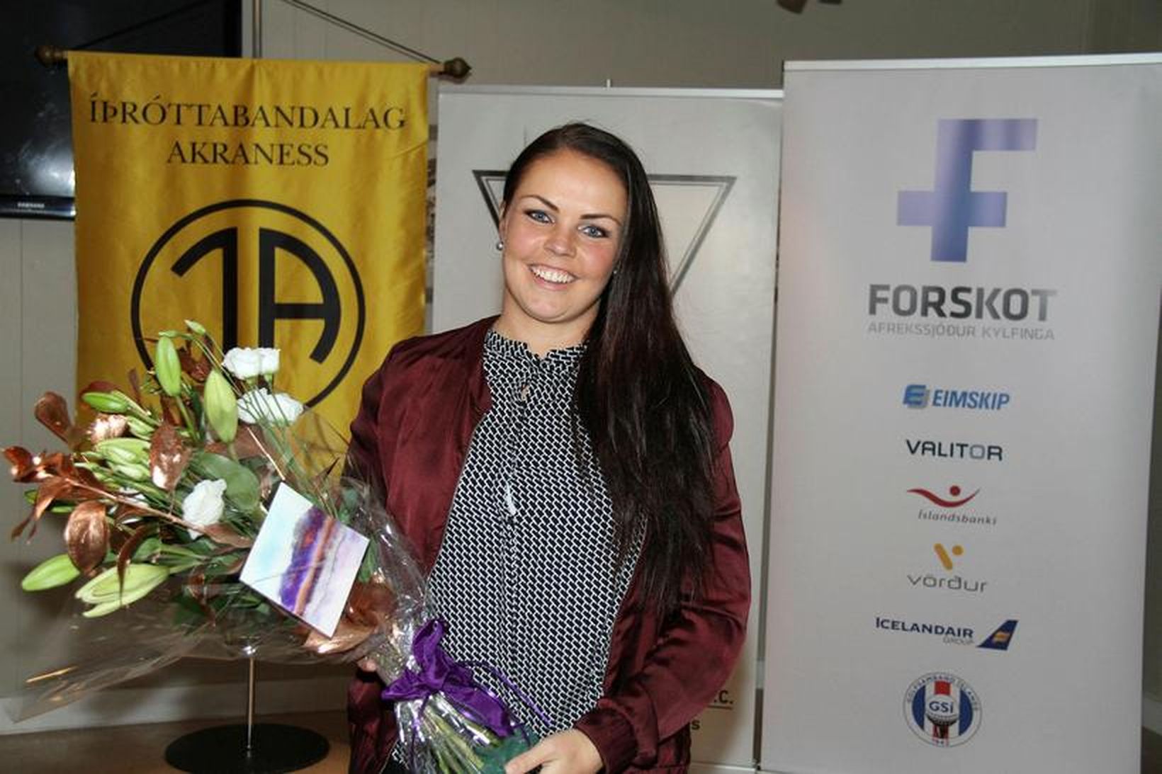 Valdís Þóra Jónsdóttir í golfskálanum á Akranesi í kvöld.