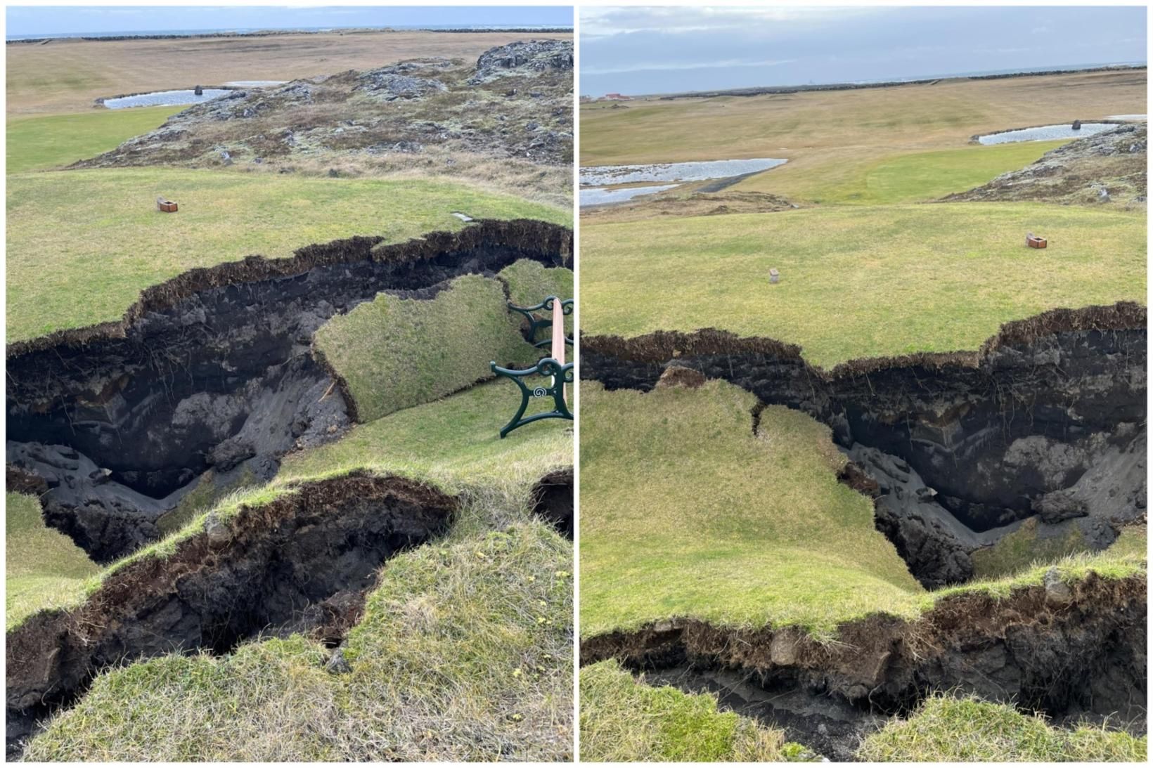 Svona var umhorfs á golfvellinum í Grindavík í dag.