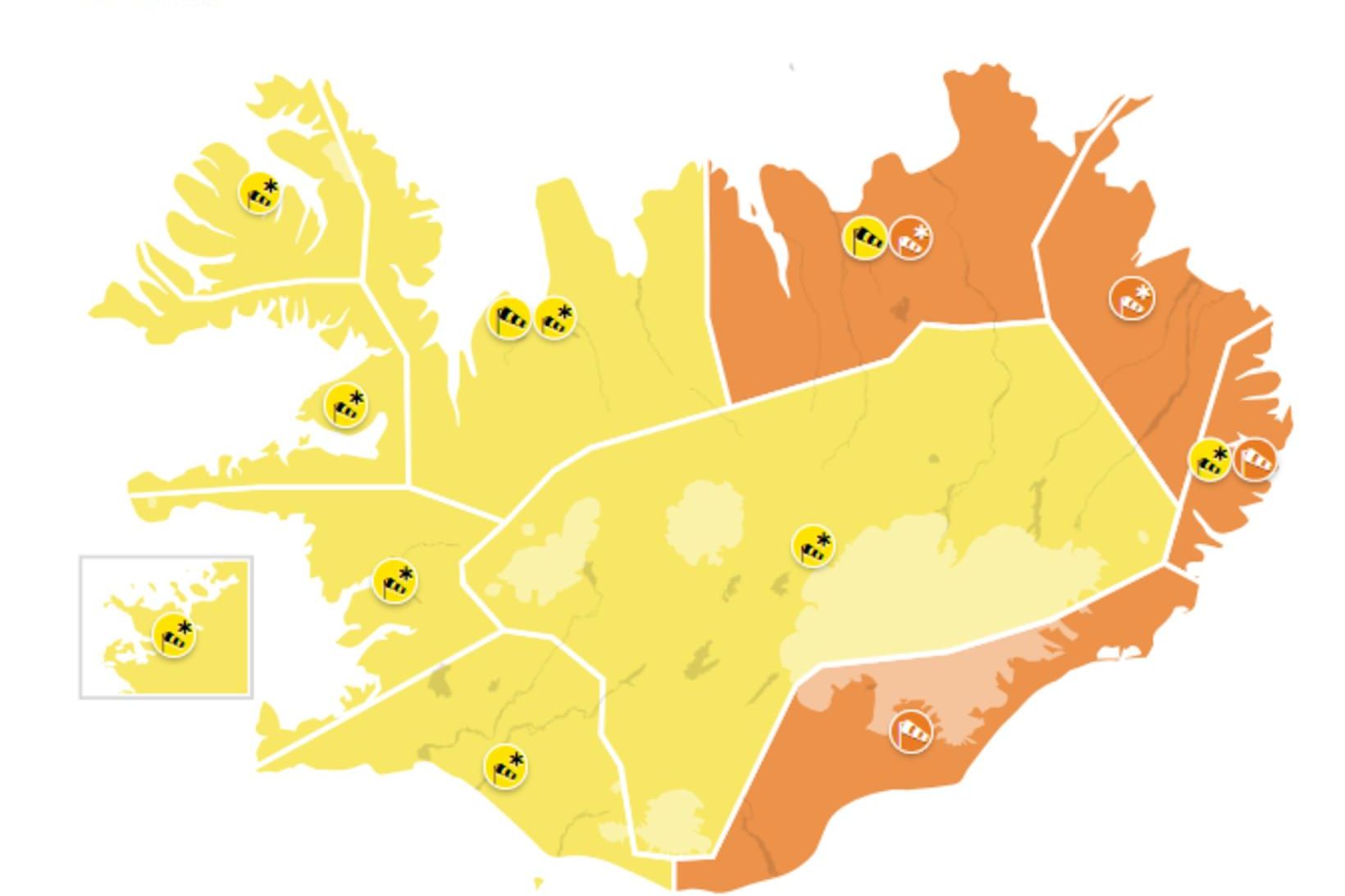 Veðurstofan hefur gefið út gula- og appelsínugula viðvörun fyrir daginn …