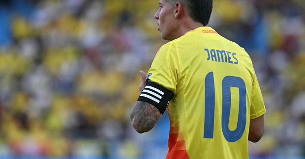 James Rodríguez, fyrirliði Kólumbíu, í leiknum í kvöld.