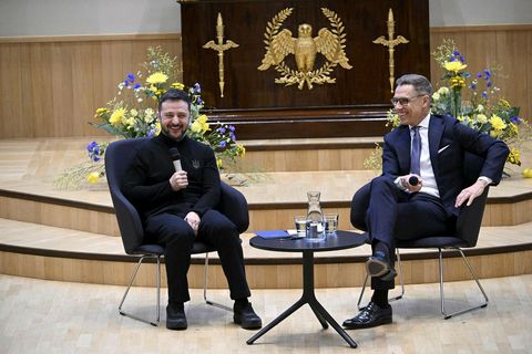 Volodimír Selenskí Úkraínuforseti ásamt Alexander Stubb, forseta Finnlands, í dag.
