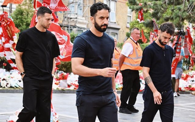 Diogo Dalot, Rúben Amorim og Bruno Fernandes minnast Diogo Jota í dag.