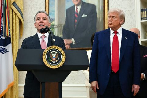 Steve Witkoff, erindreki Donalds Trumps Bandaríkjaforseta, ásamt yfirmanni sínum í Hvíta húsinu.