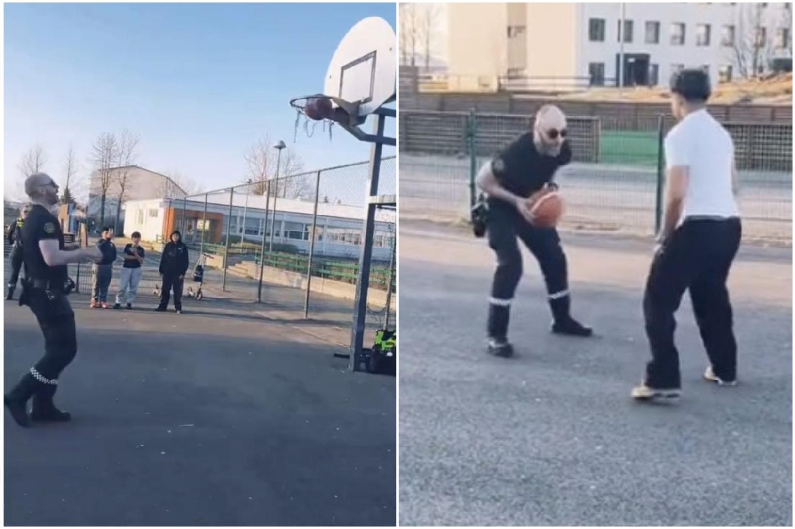 Íslenskur lögreglumaður sýndi listir sínar á körfuboltavellinum