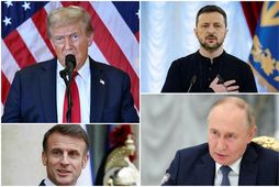 Donald Trump verðandi Bandaríkjaforseti, Volodimír Selenskí Úkraínu­for­seti, Emmanuel Macron Frakklandsforseti og Vladimír Pútín Rússlandsforseti.