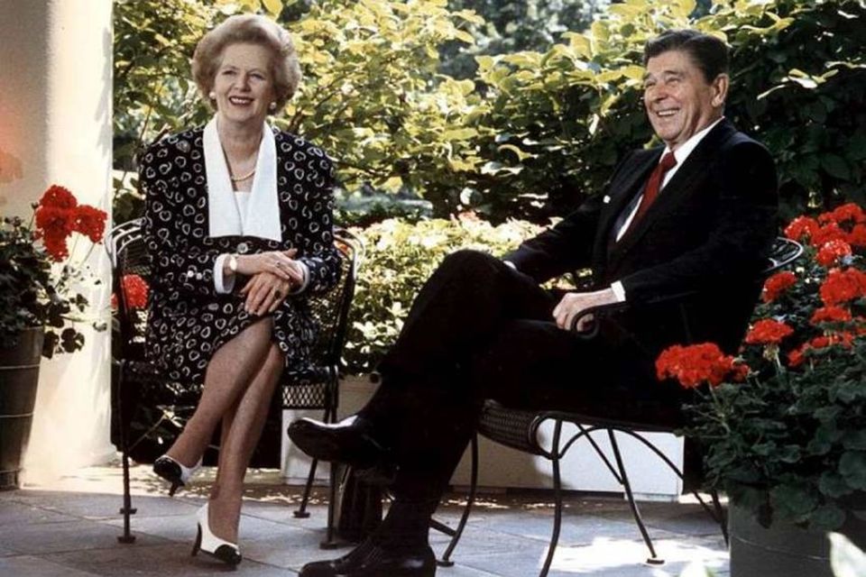 Í Hvíta húsinu 17. júlí 1987. Mikill vinskapur myndaðist milli Margaret Thatcher og Ronald Reagan …