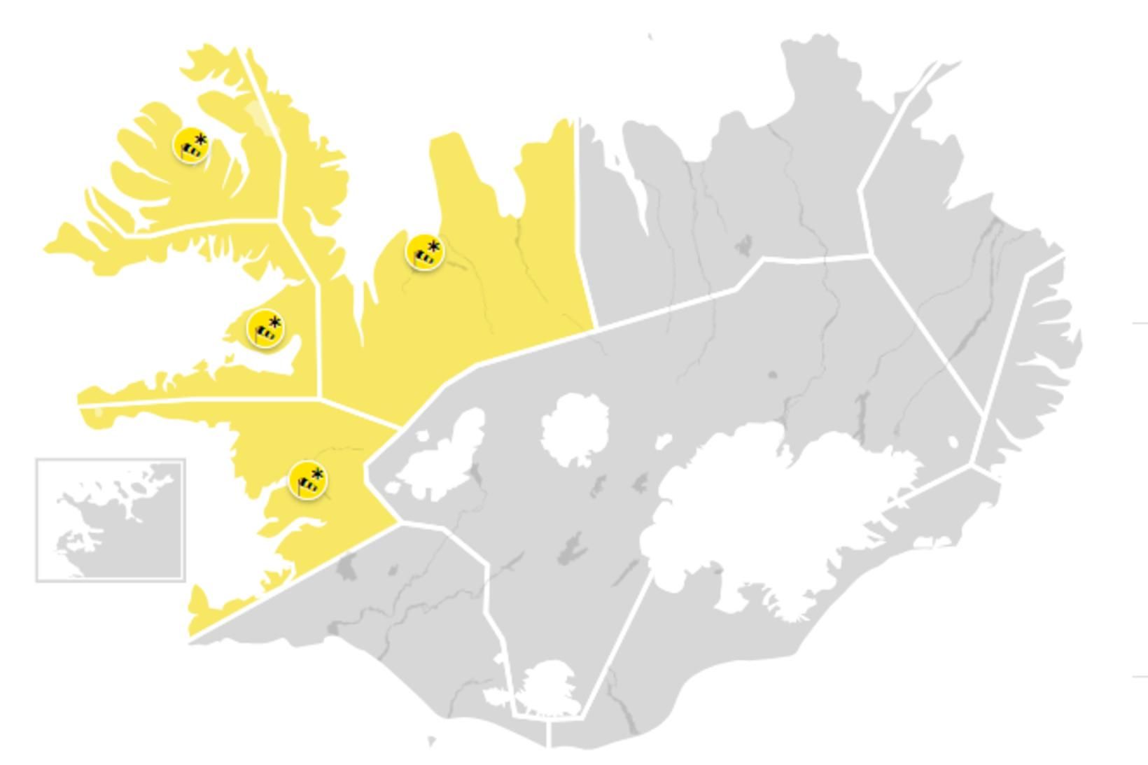 Viðvörunin tekur í gildi í aðfaranótt sunnudags.