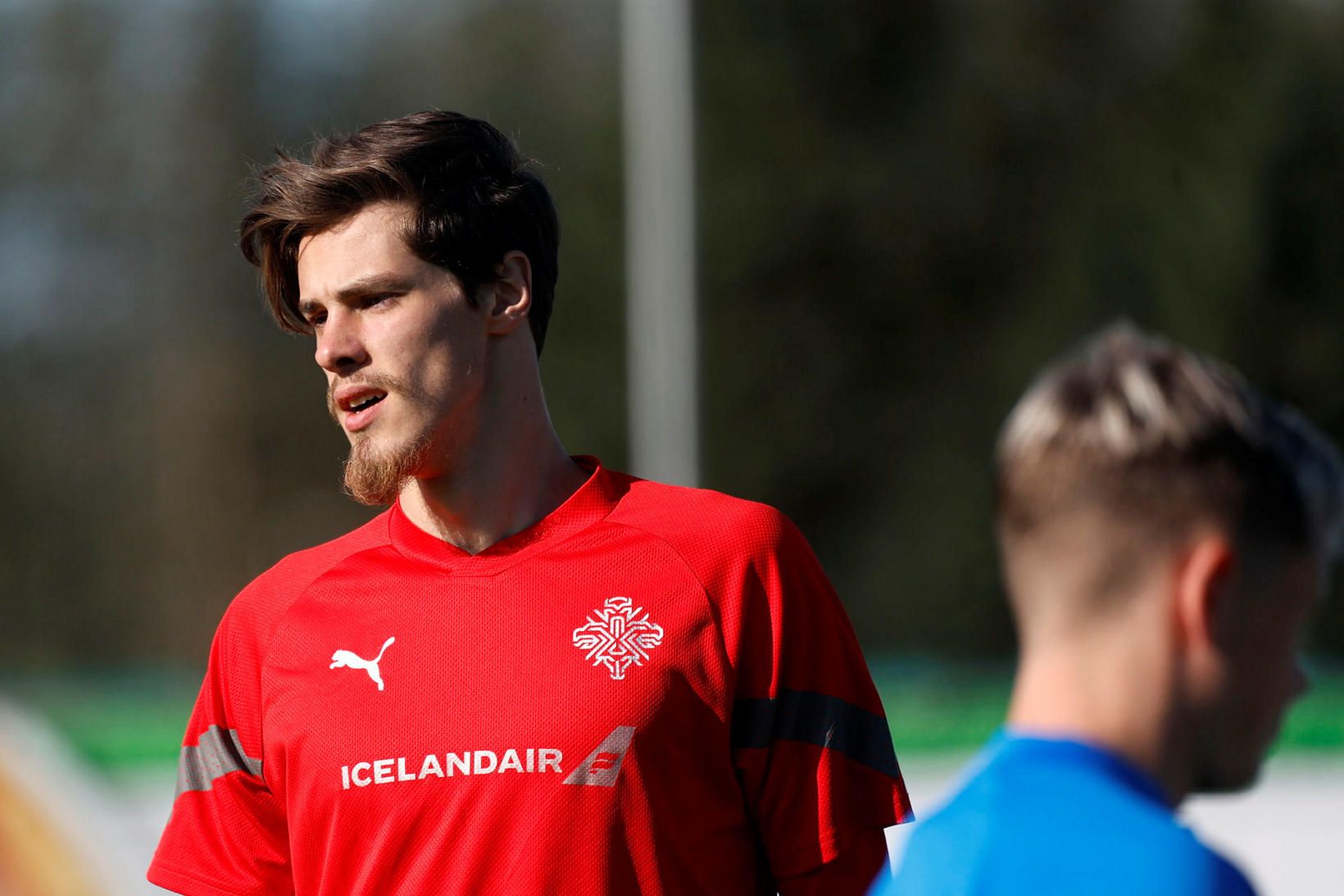 Adam Ingi Benediktsson á æfingu með U21-árs landsliðinu.
