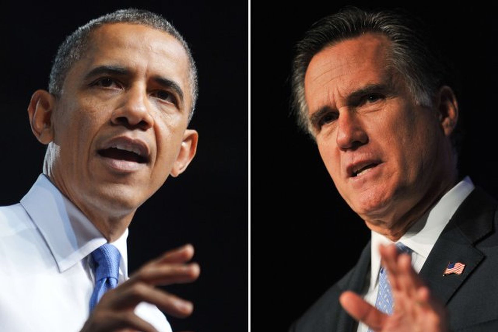 Barack Obama, forseti Bandaríkjanna, og Mitt Romney, forsetaefni Repúblikanaflokksins, takast …