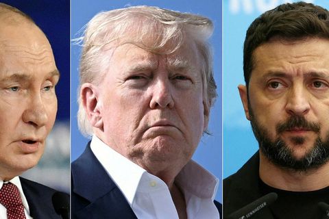 Samsett mynd af Pútín, Trump og Selenskí.