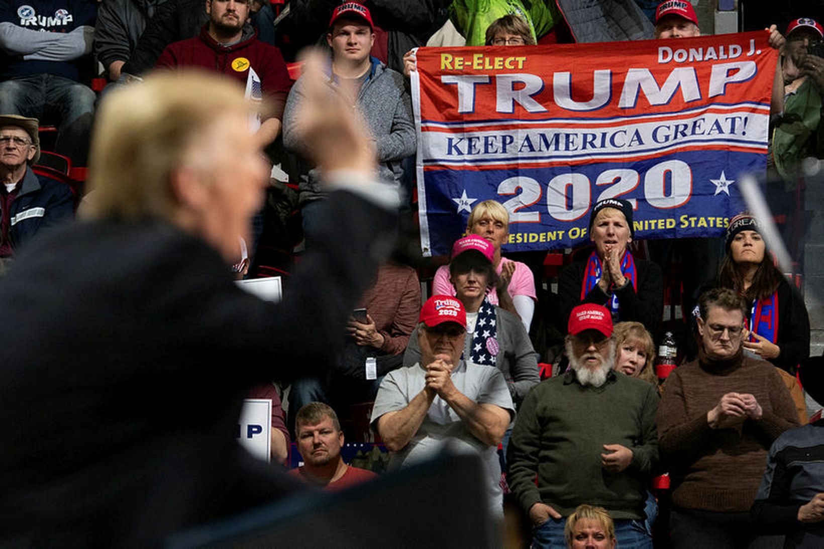 Trump á kosningafundinum í Green Bay í Wisconsin.