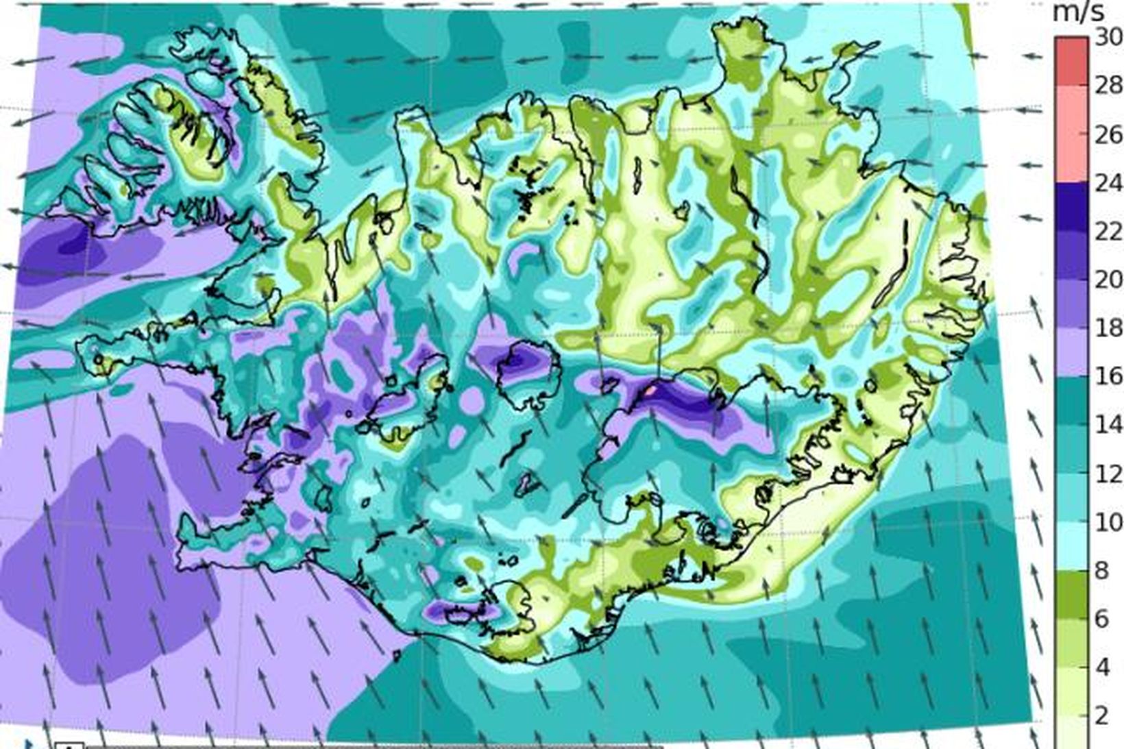 Vindspá kl. 17 í dag. Mynd fengin af vef Veðurstofu …