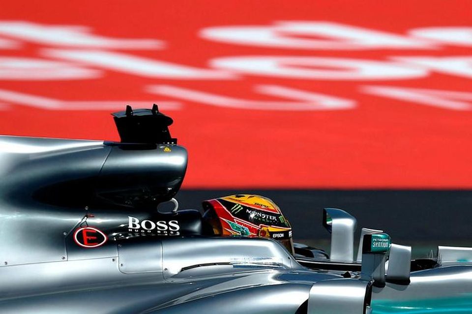 Lewis Hamilton í Barcelona í morgun.