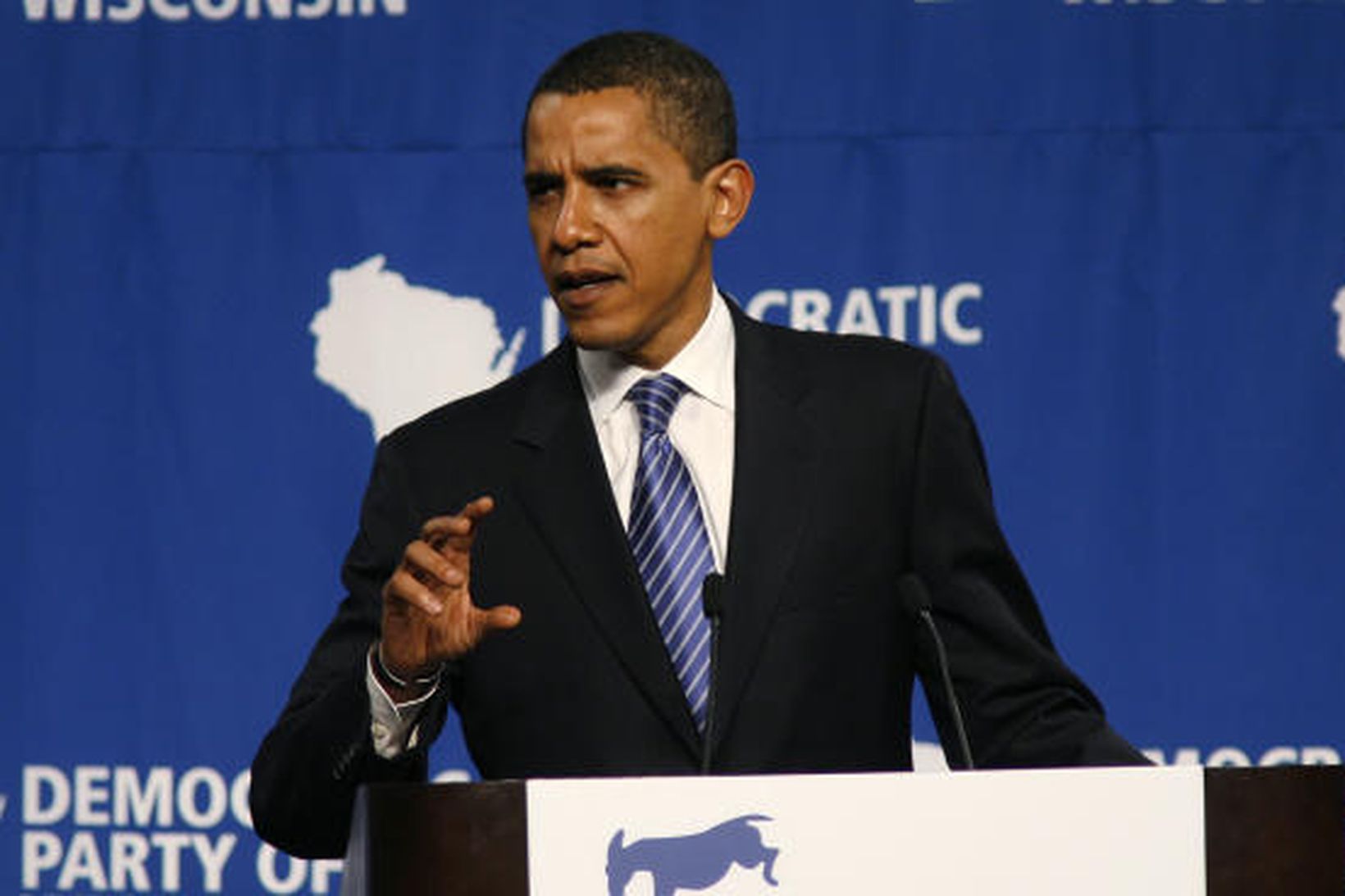 Barack Obama á ársfundi bandaríska demókrataflokksins í Milwaukee í Wisconsin