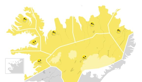 Gular viðvaranir í dag og á morgun