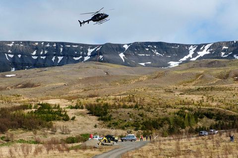 The helicopter, over Esja mountain yesterday.