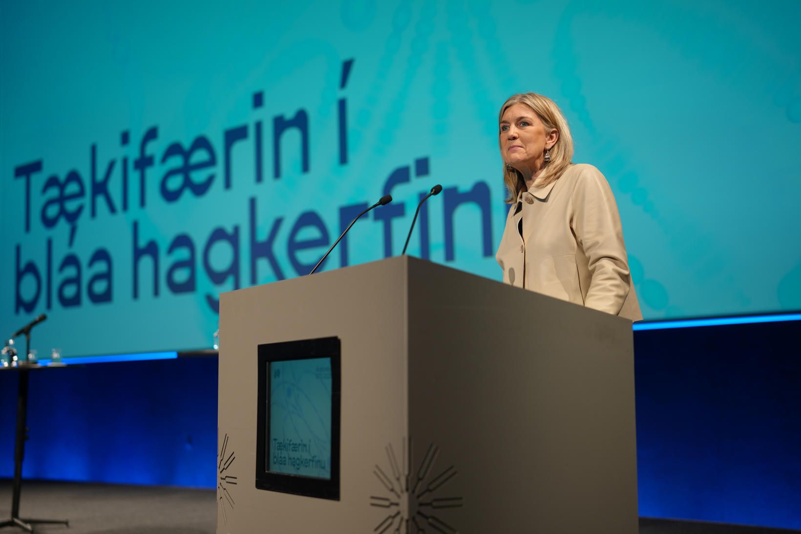 Hanna Katrín Friðriksson á ársfundi SFS í Sifurbergi í Hörpu.