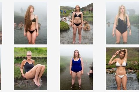 Icelandic women photographed in warm natural pools in Iceland.