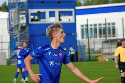 Dagur Orri Garðarsson fagnar marki fyrir HK í kvöld.