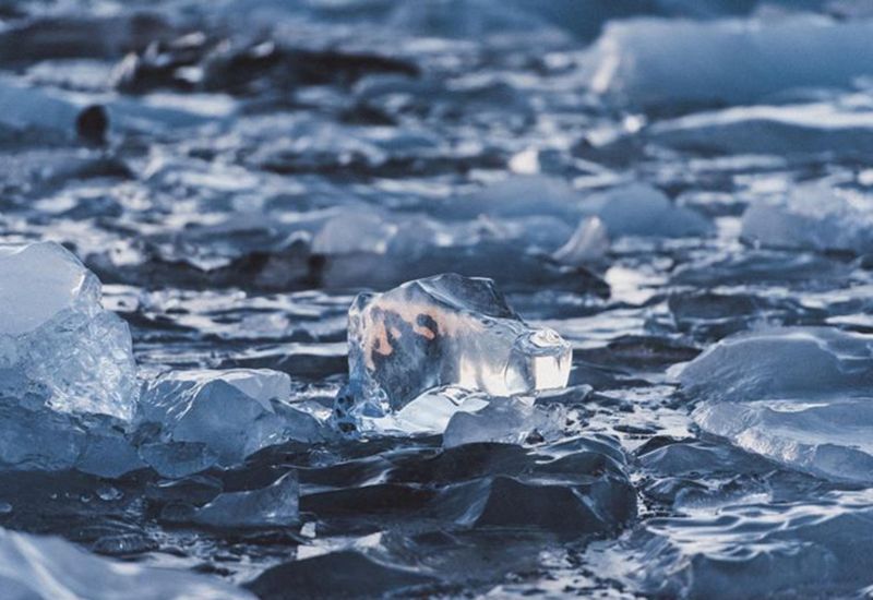Nature sure makes it look like a polar bear is swimming in Jökulsárlón glacial lagoon.