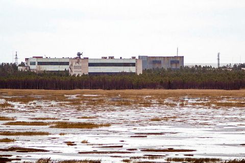 Byggingar í herstöð Rússa í Arkangelsk-fylki.