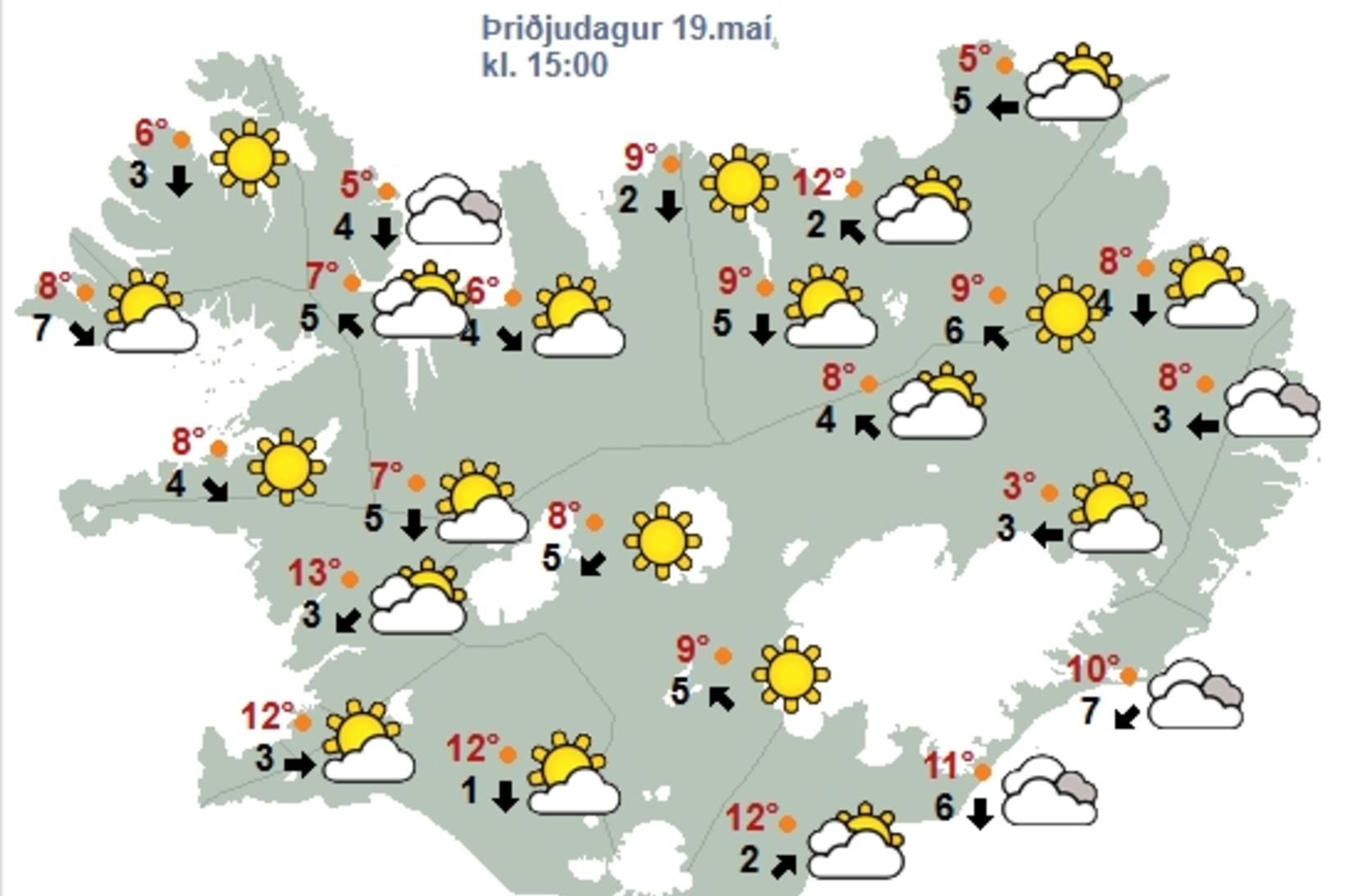 Víða bjart með köflum