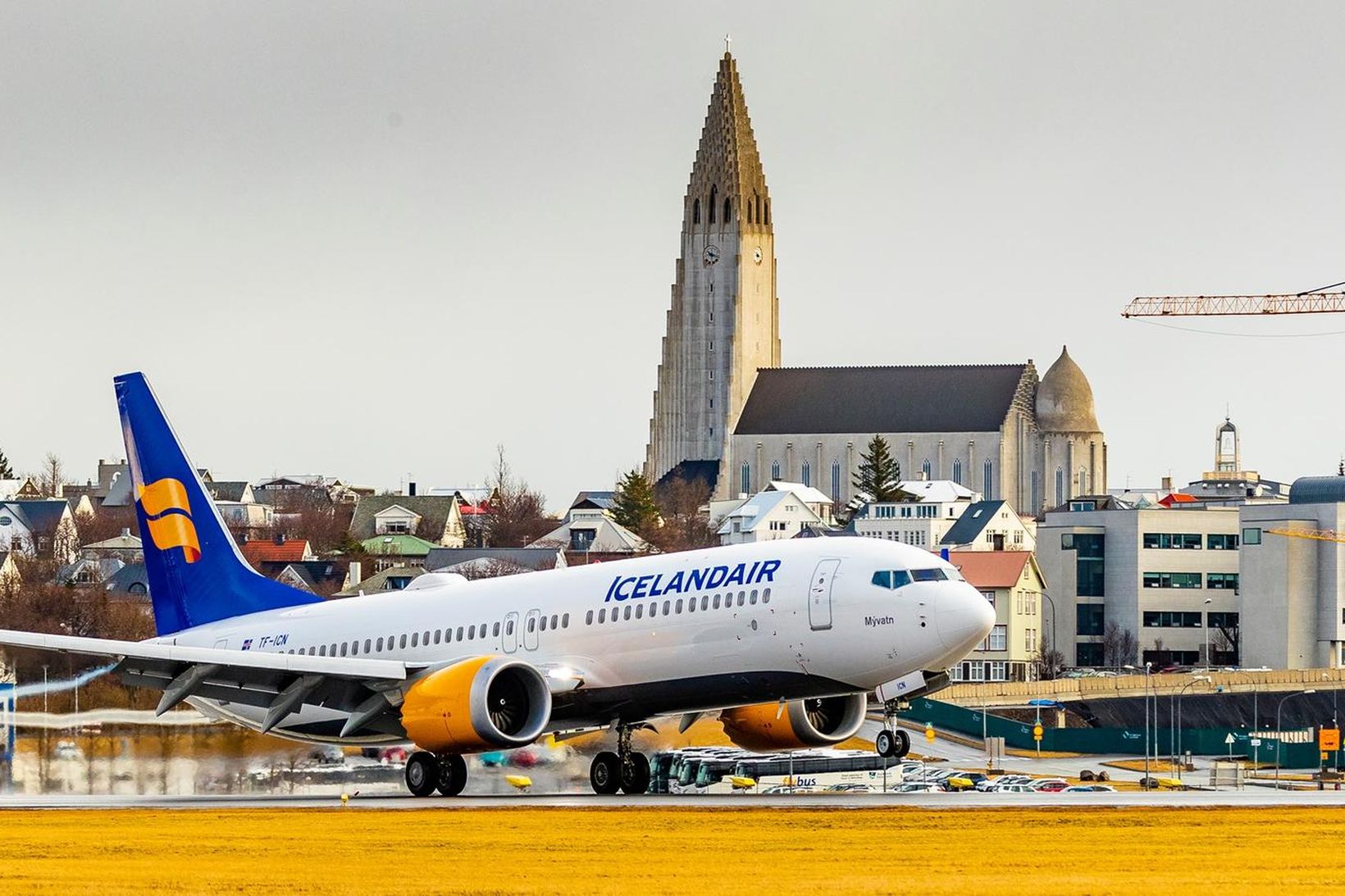 Boeing 737 MAX á Reykjavíkurflugvelli. Flugvél af þessari gerð mun …