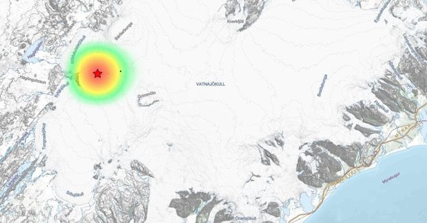 Skjálftinn varð suðvestur af Bárðarbungu og norðvestur af Grímsvötnum.