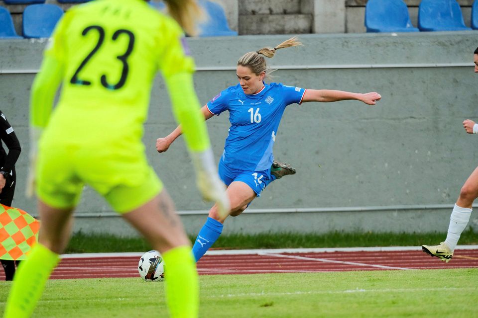 Hildur Antonsdóttir með boltann í kvöld.