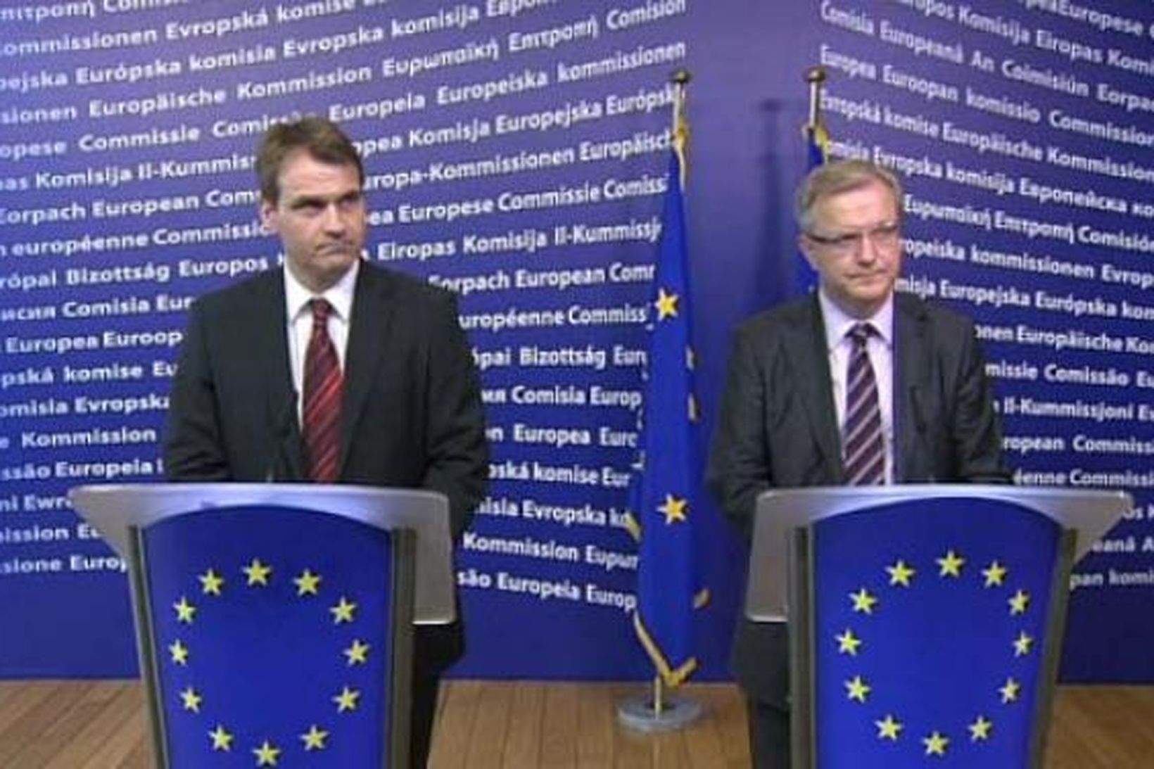 Árni Páll Árnason og Olli Rehn í Brussel í dag.