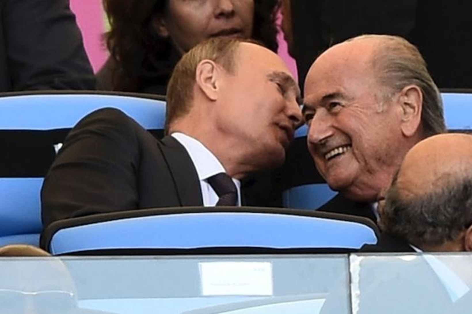 Sepp Blatter og Vladimir Pútin á góðri stundu.