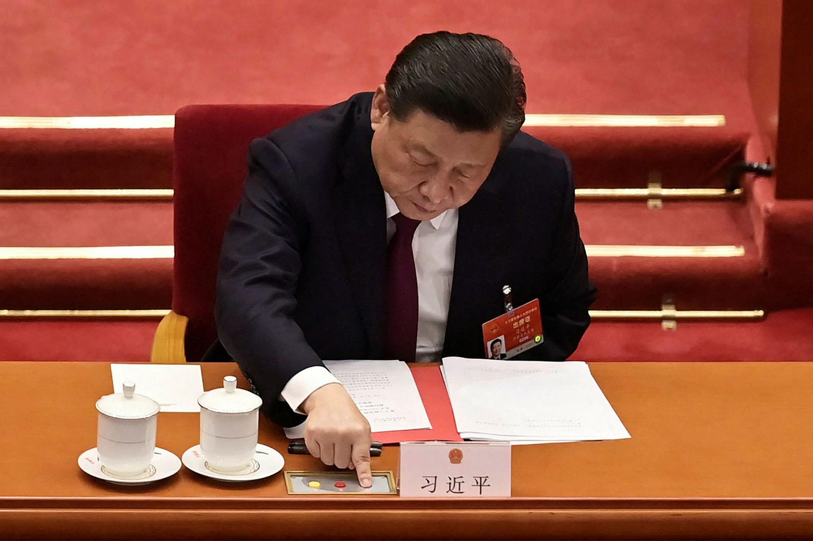 Xi Jinping, forseti Kína, í kínverska þinginu.