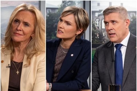 The leaders of the parties with the highest support according to a Prósent poll for Morgunblaðið. From the left: Þorgerður Katrín Gunnarsdóttir for the Liberal Reform Party; Kristrún Frostadóttir for the Social Democratic Alliance; and Bjarni Benediktsson, for the Independence Party.