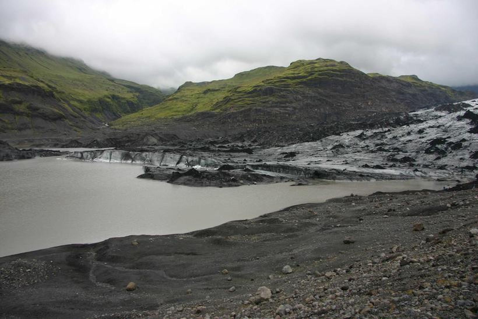 Sólheimajökull í síðustu viku. Sjá má hvernig fremsti hluti jökulsins …