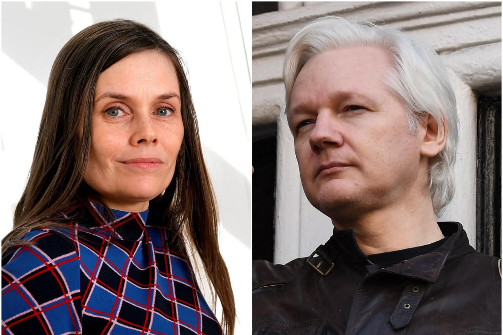 Katrín Jakobsdóttir og Julian Assange.