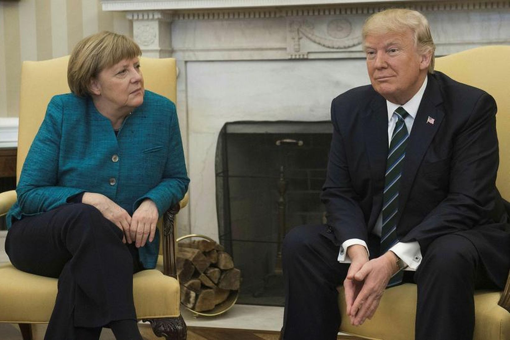Merkel og Trump á forsetaskrifstofu Hvíta hússins.