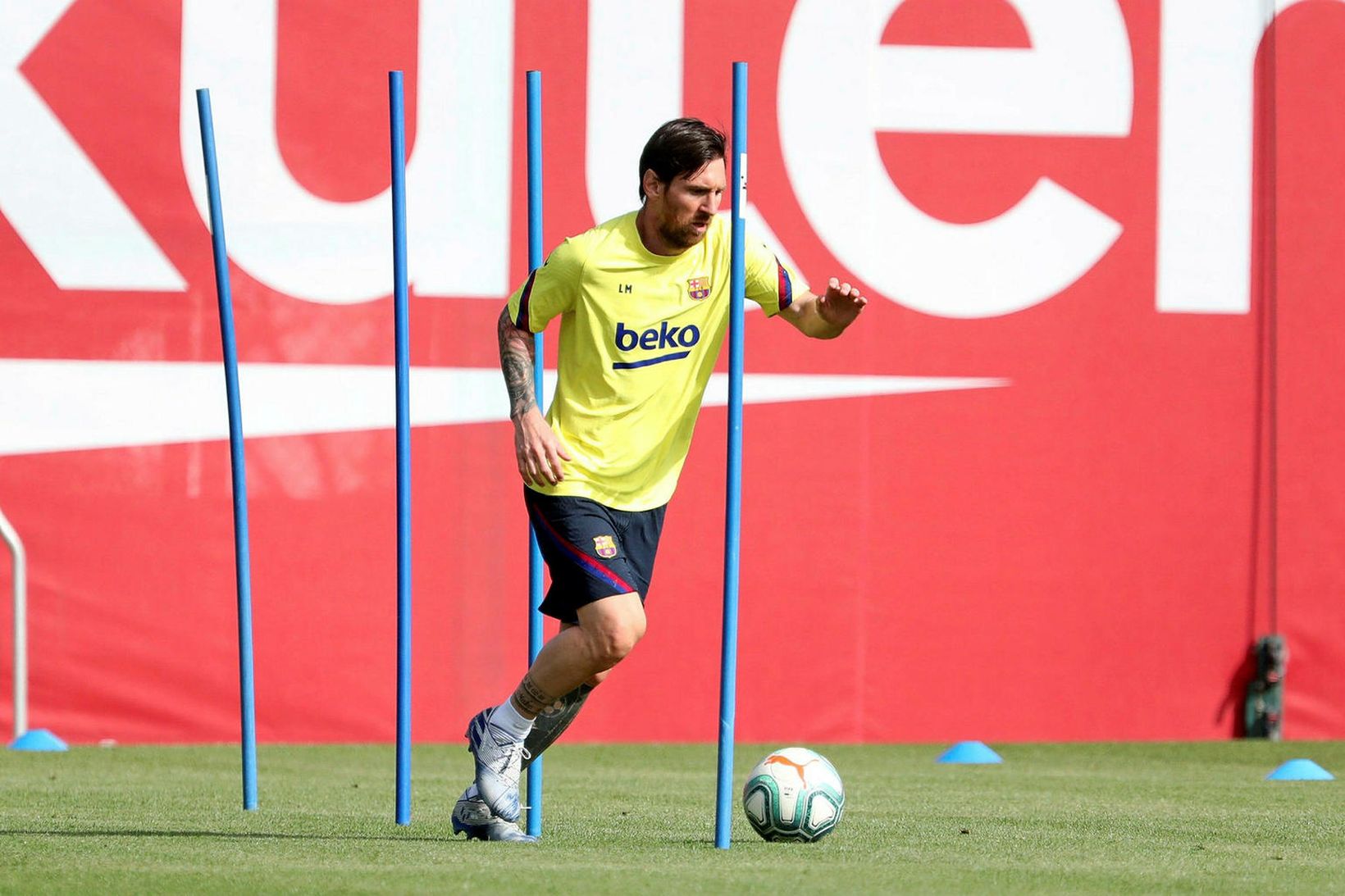 Lionel Messi á æfingu hjá Barcelona.