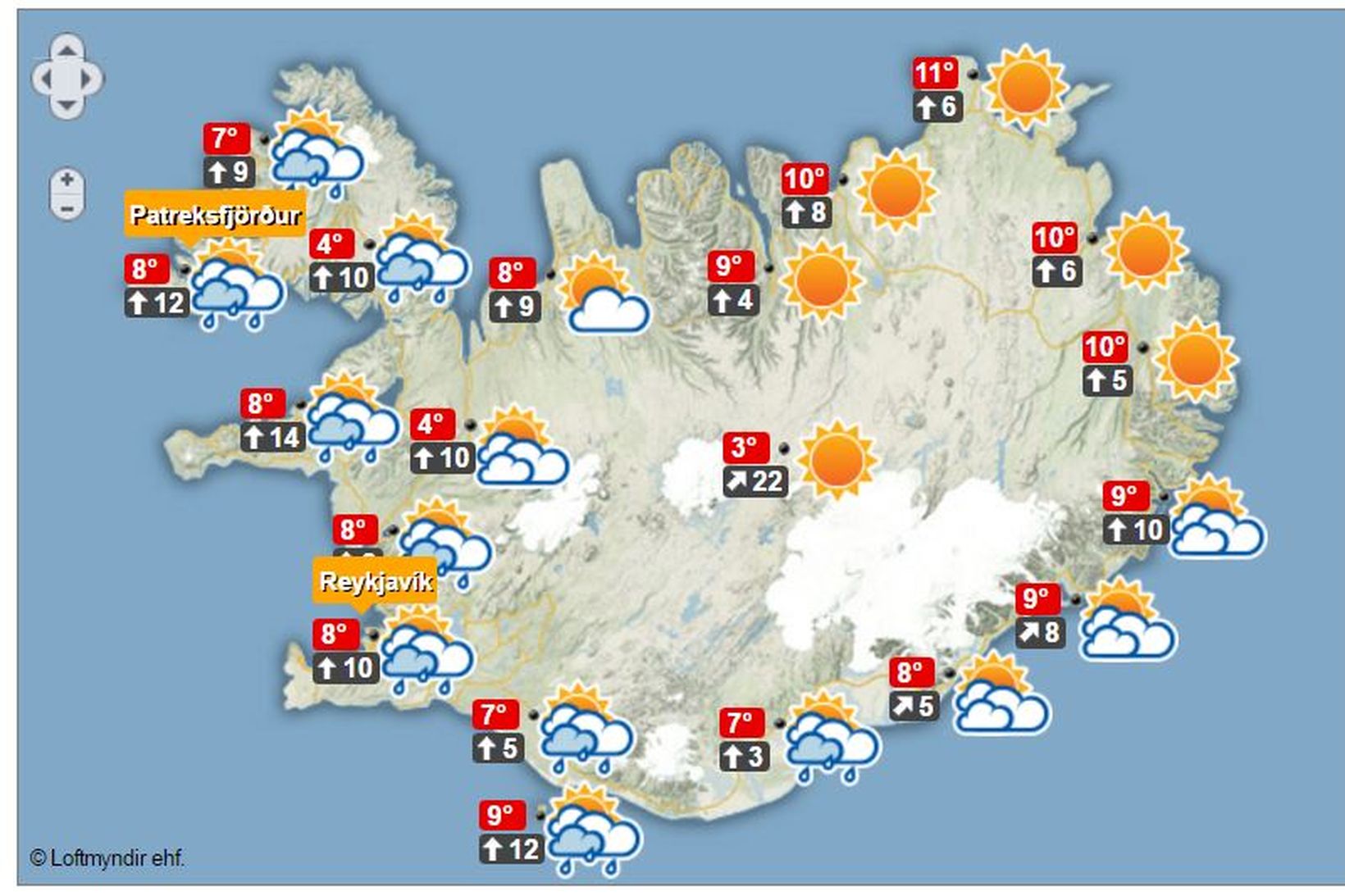 Veðurspá fyrir daginn í dag, eins og hún leit út …