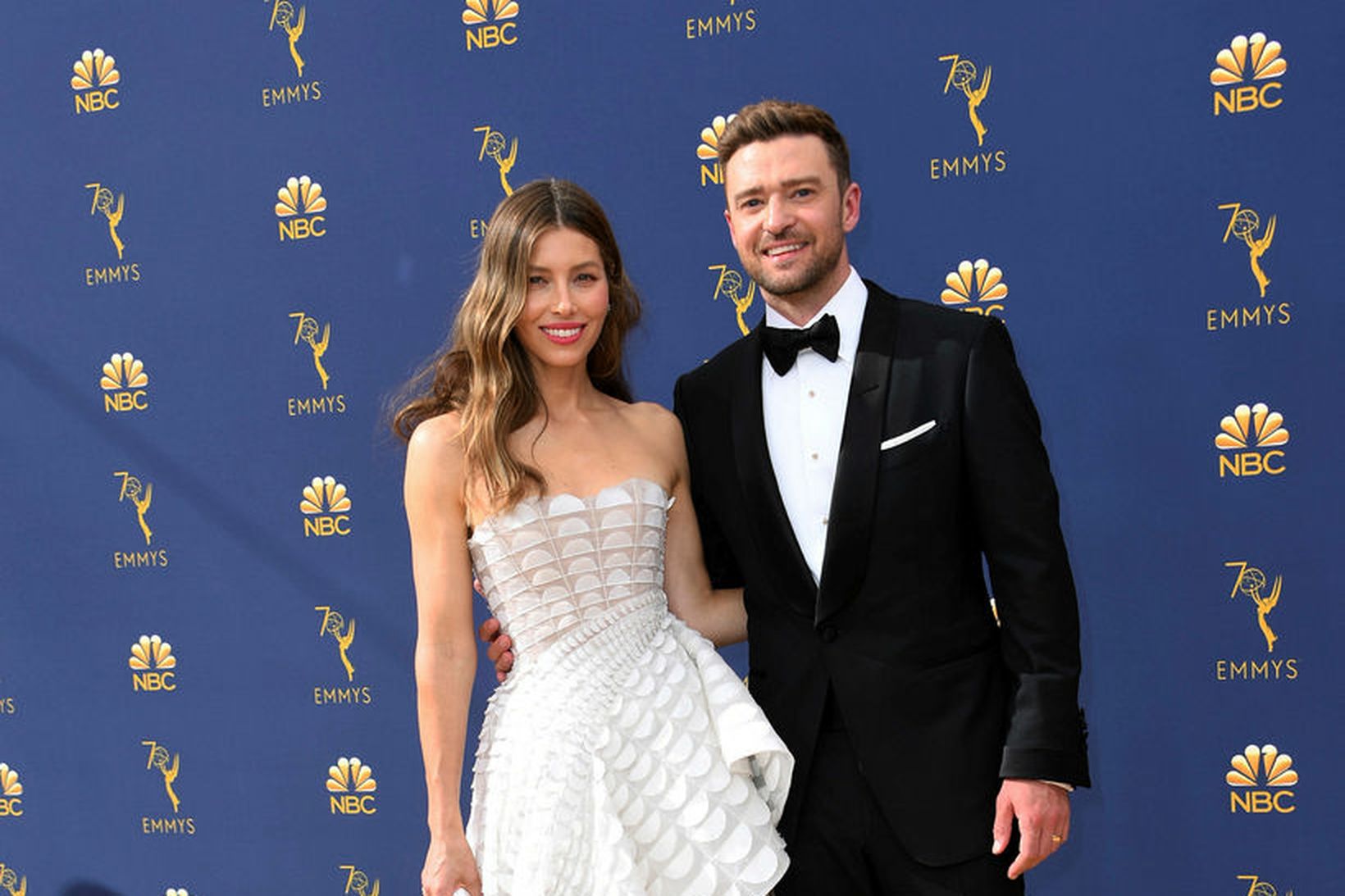 Jessica Biel og Justin Timberlake geisluðu á rauða dreglinum.