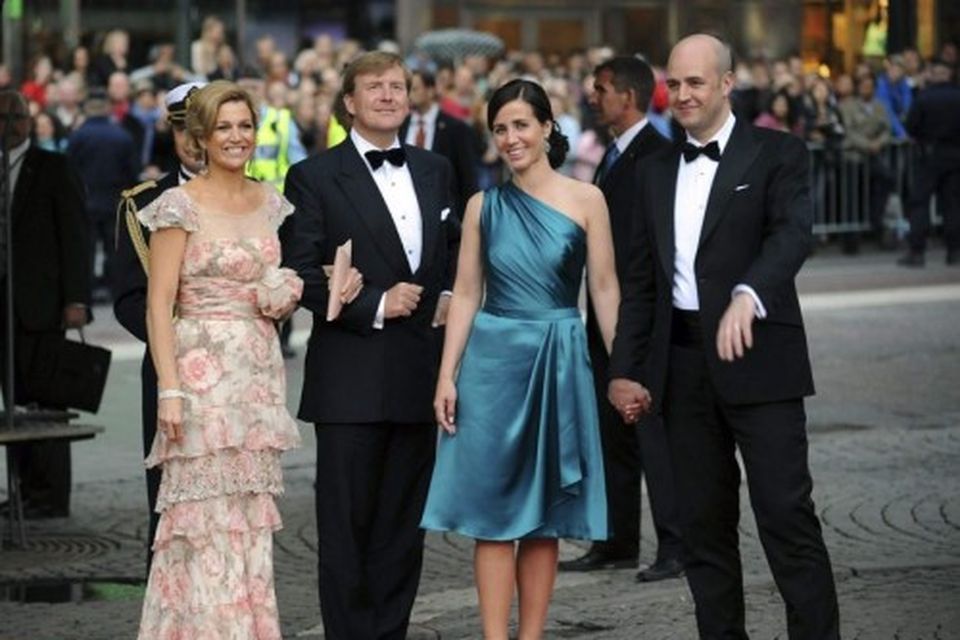 Maxima, krónprinsessa Hollands, Willem-Alexander, krónprins Hollands, ásamt Fredrik Reinfeldt, forsætisráðherra Svíþjóðar, og Filippu eiginkonu hans.