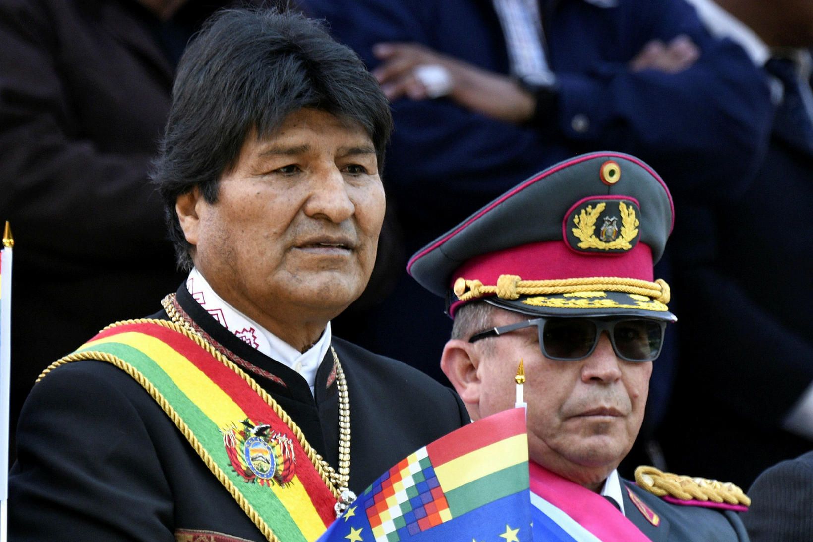 Evo Morales ásamt hershöfðingjanum Williams Kalim­an á góðri stundu fyrr …