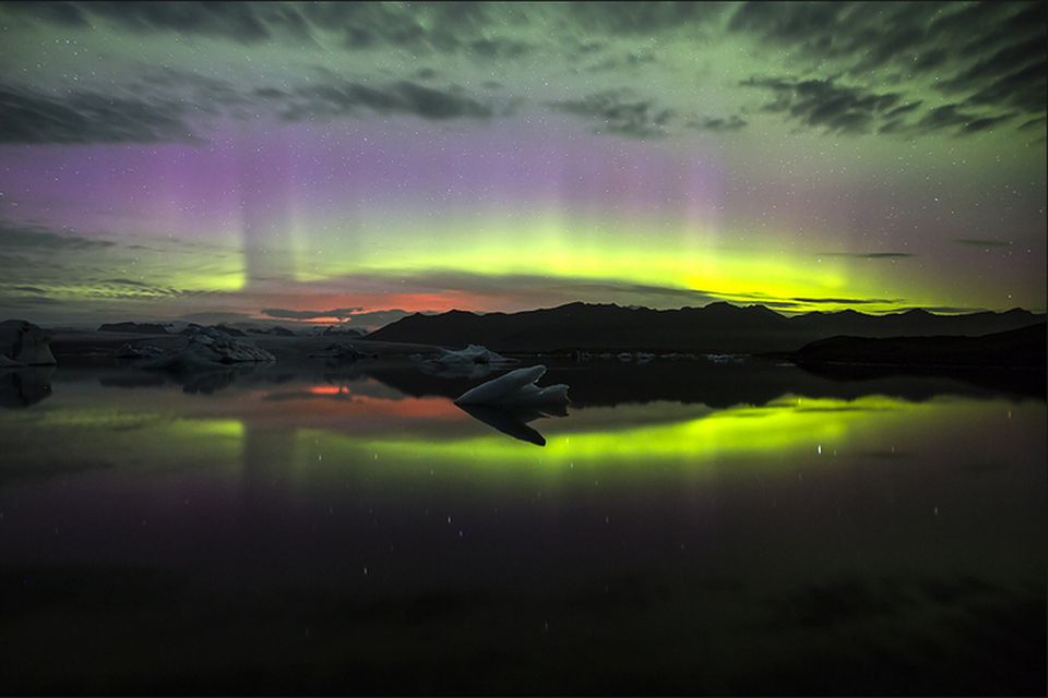 Northern Lights, Jökulsárlón and a volcano.