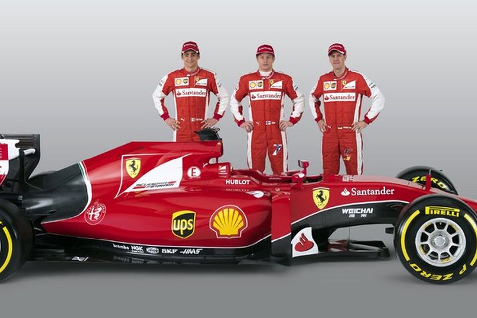 Ökumenn Ferrari við frumsýningu FS15-T bílsins í dag (f.v.) Esteban Gutierrez varaökumaður, Kimi Räikkönen og …