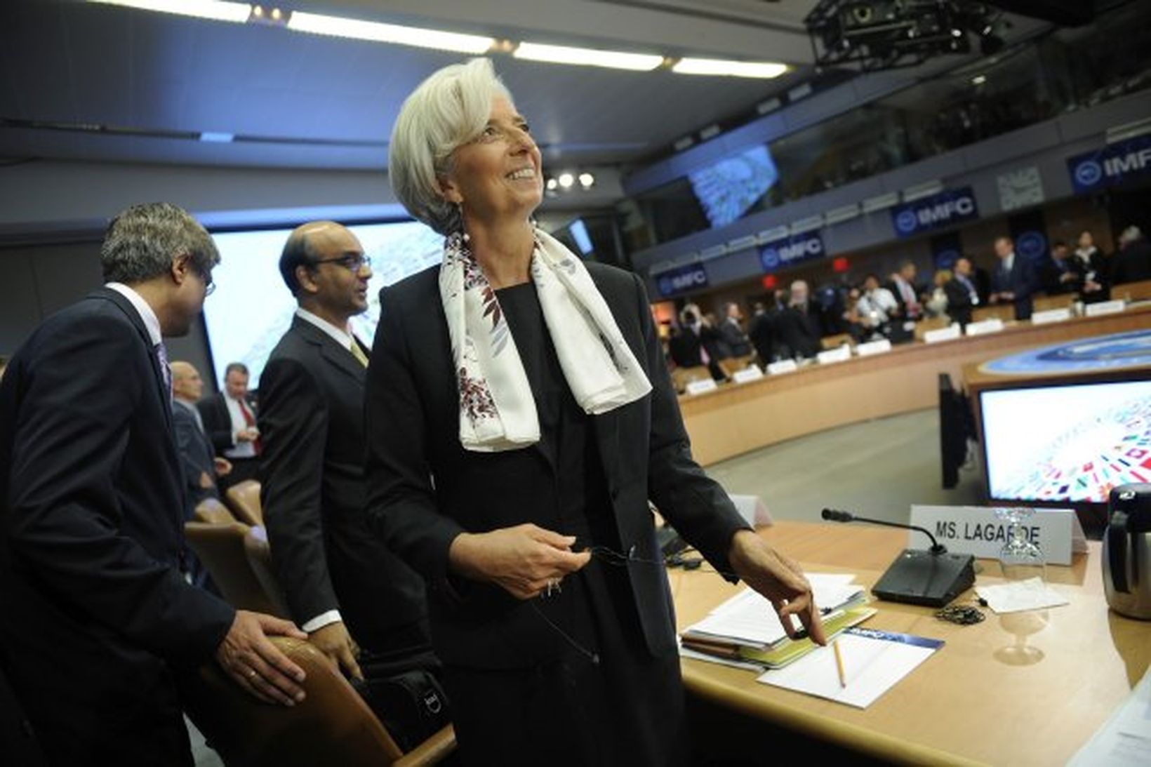 Christine Lagarde, framkvæmdastjóri Alþjóðagjaldeyrissjóðsins, á ársfundinum í dag.