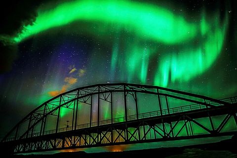 The northern lights, seen from the old Þjórsárbrú bridge, South Iceland, the weekend before last.