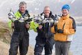 Plastlundar Árni Halldórsson, Freyr Antonsson og Bjarni Ómar Guðmundsson með kínversku tálfuglana árið 2019.